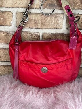 Coach Poppy hobo bag in RARE hot pink satin